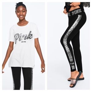 Pink bling Campus Tee & Leggings Set
